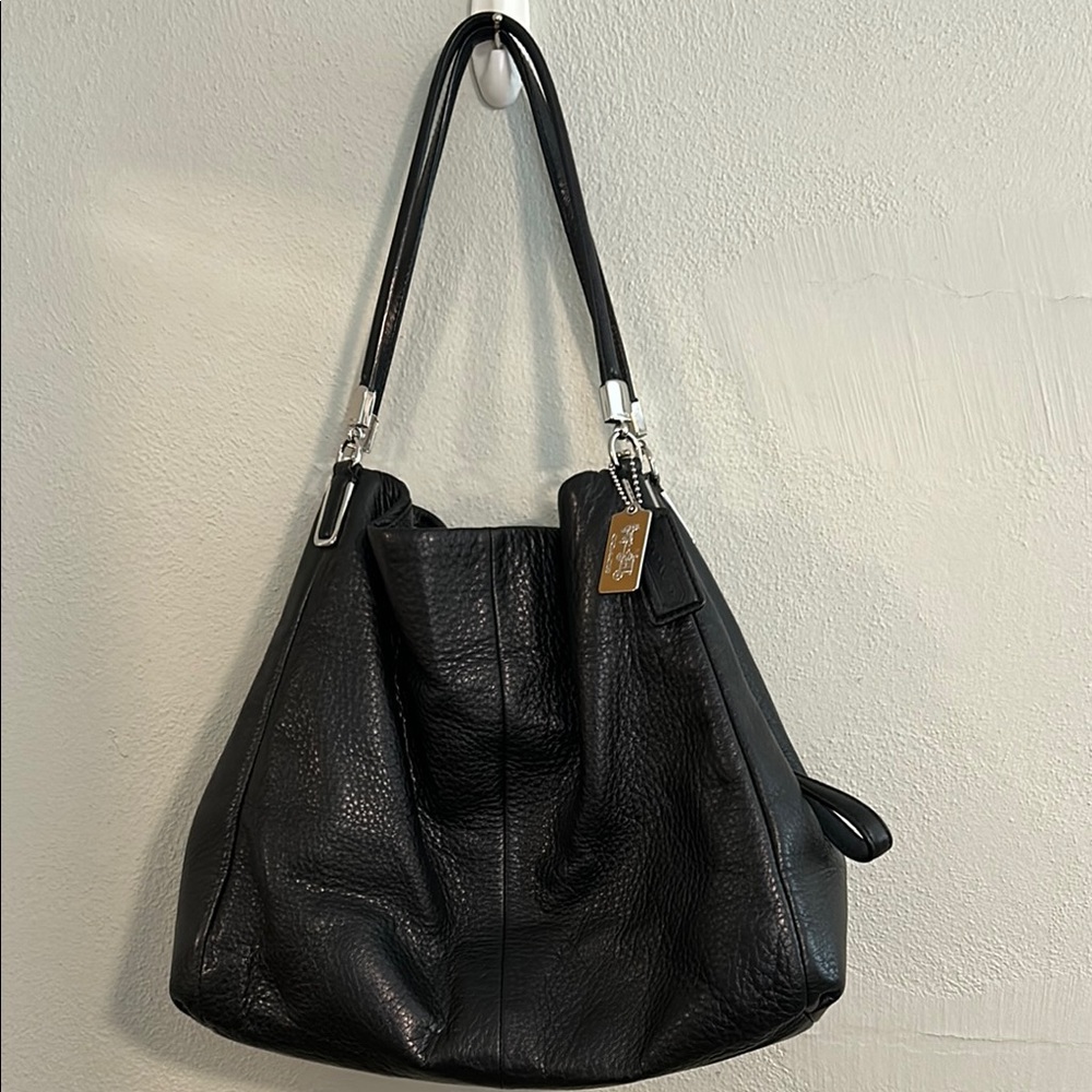 Coach Black Leather Shoulder Bag with Silver Hardware with matching wallet.
